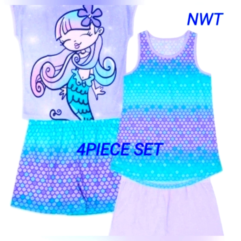 Mermaid Flamingo Pajamas Cute 4PC Set Shorts T-shirt Comfy Adorable 18 XXL NWT